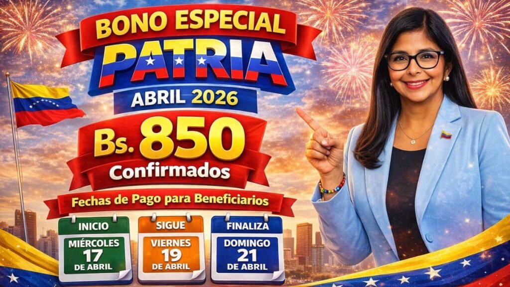 Bono Especial Patria Abril 2026 - Bs. 850 Confirmados y Fechas de Pago para Beneficiarios